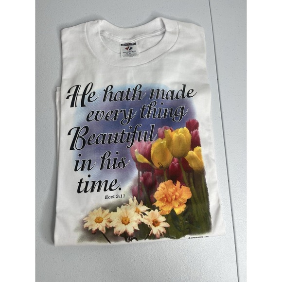 Vtg Religious Tshirt White Sz XL He‎ Hath Made Everything Beautiful In His Time - Picture 5 of 7